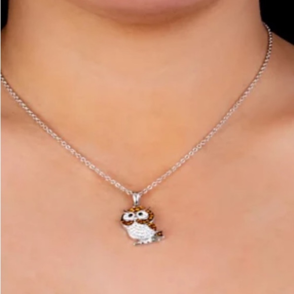 Brand new Infinity Silver Boxed Fine Silver Plated Crystal Pave Owl Neck… - Picture 2 of 5